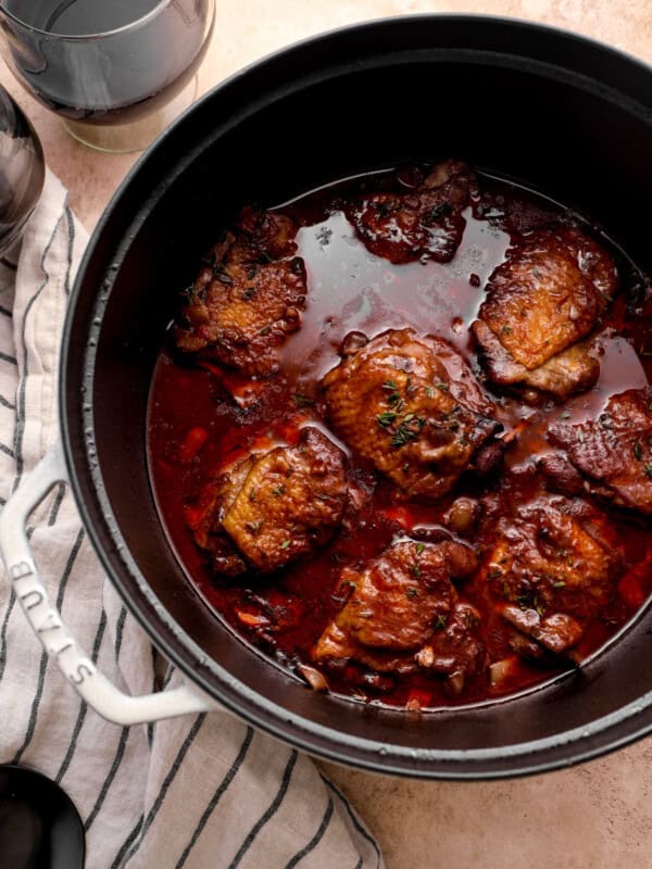 coq au vin in a dutch oven