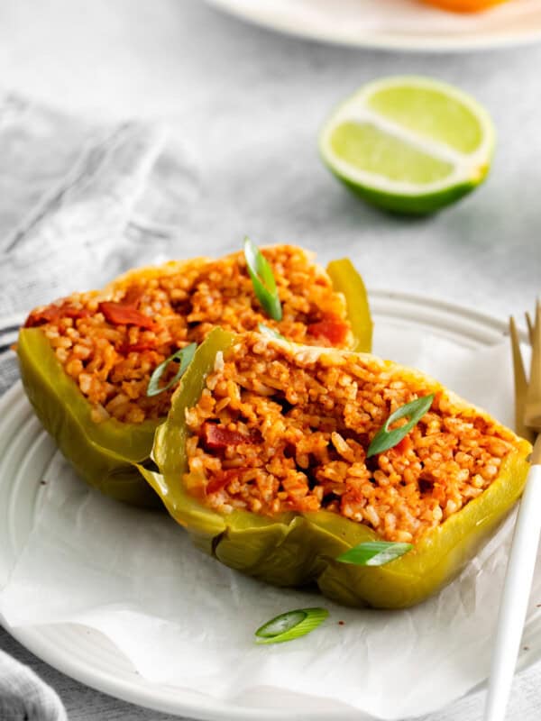 Instant Pot Stuffed Peppers with rice on a plate.