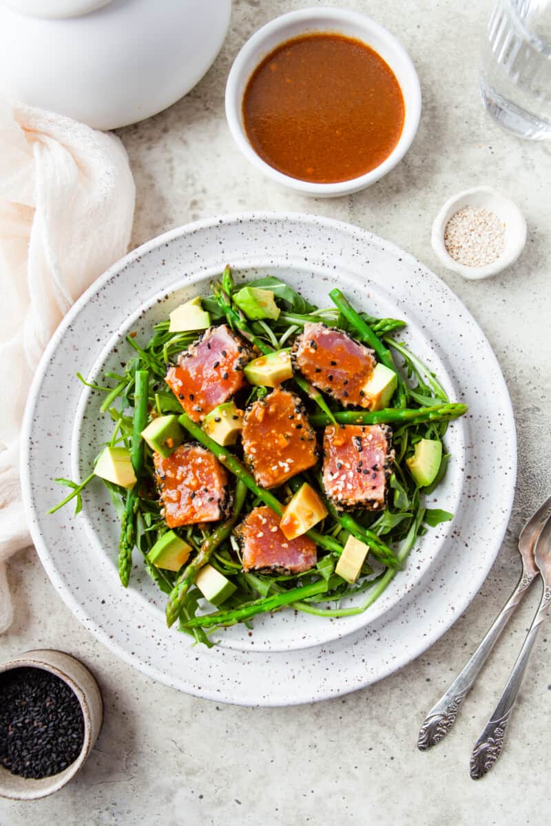 seared Ahi Tuna with green veggies