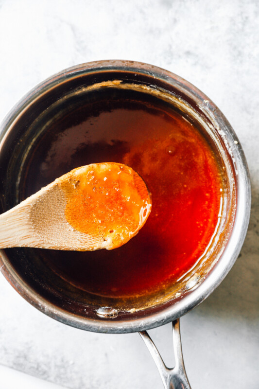 making the caramel in a pot