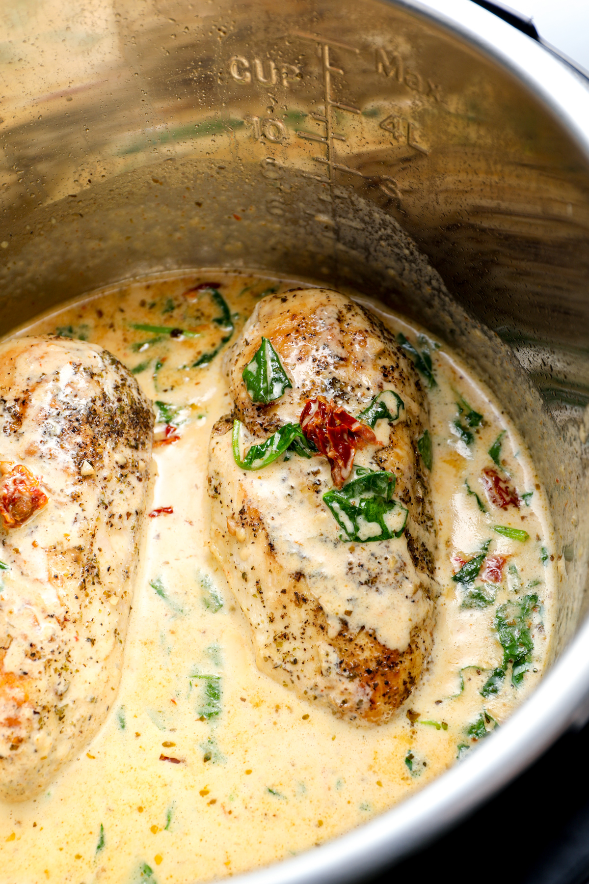 creamy tuscan chicken in an instant pot