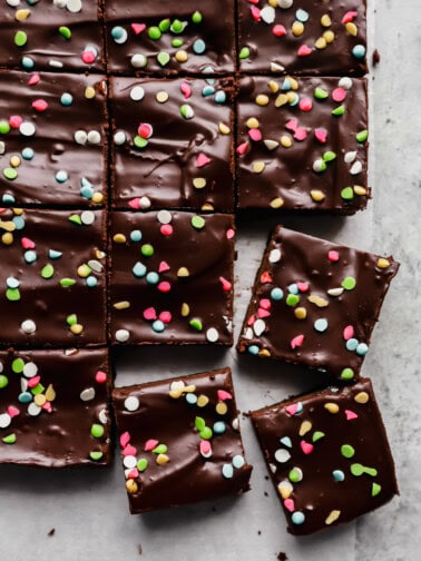 cosmic brownies on parchment paper.