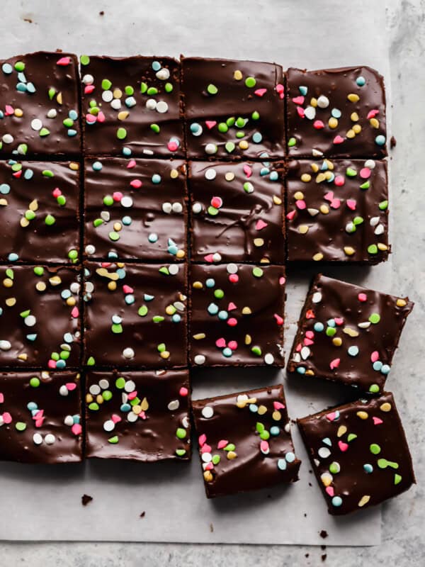 cosmic brownies on parchment paper.