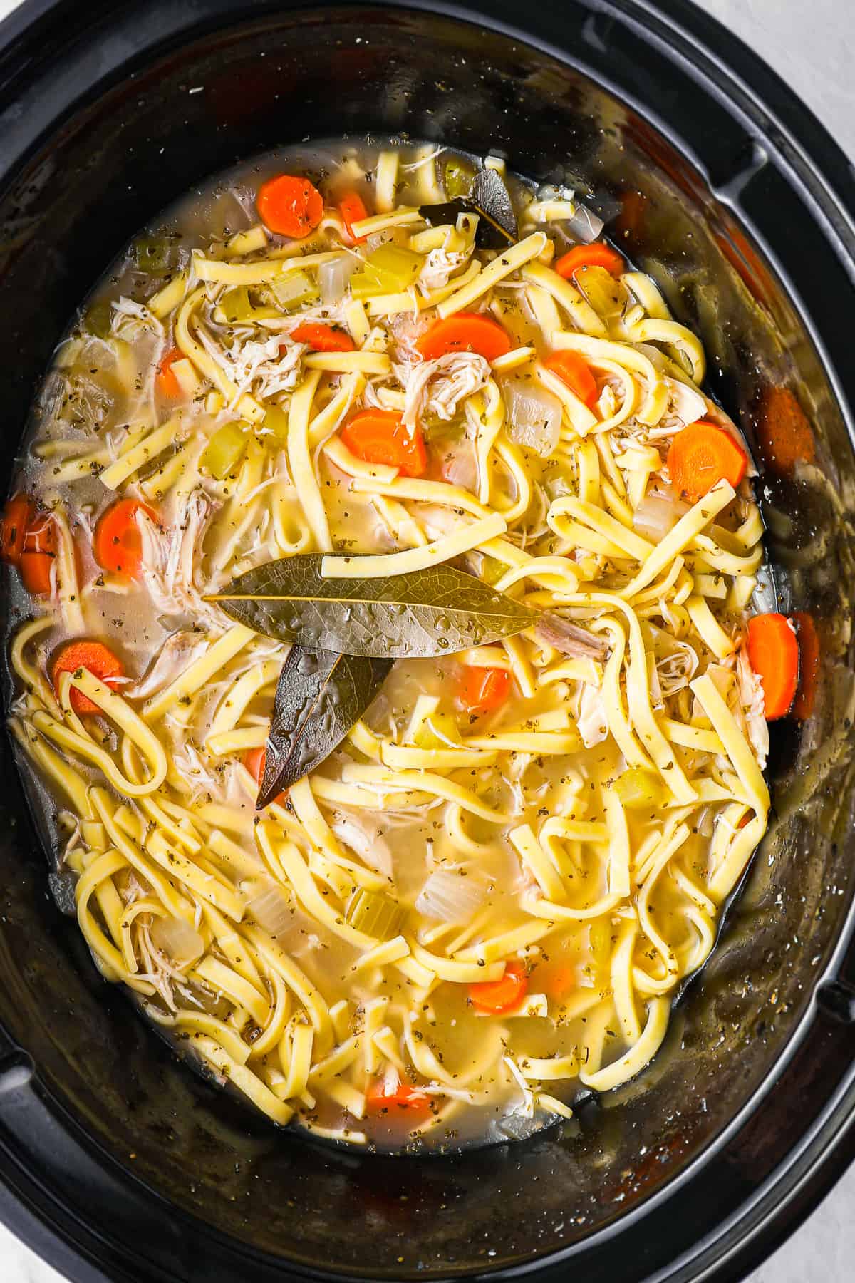 turkey noodle soup in a slow cooker.