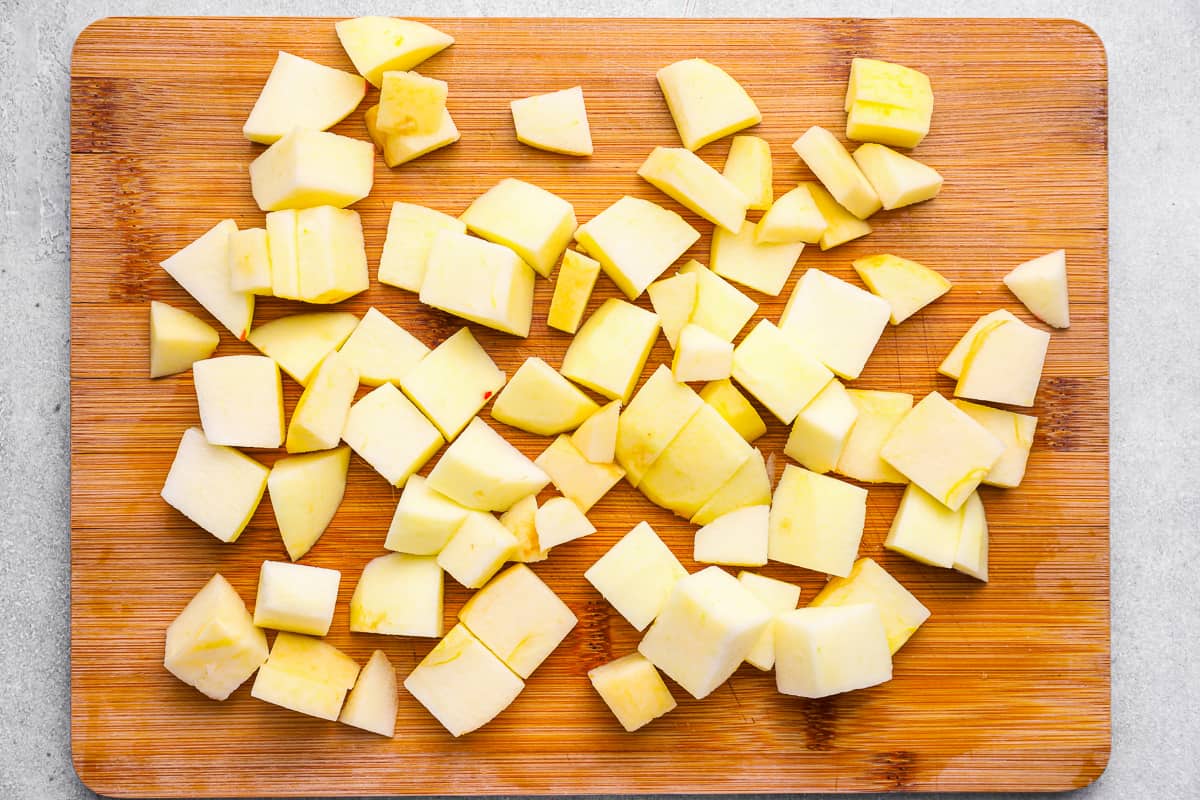 chopped apples on a cutting board