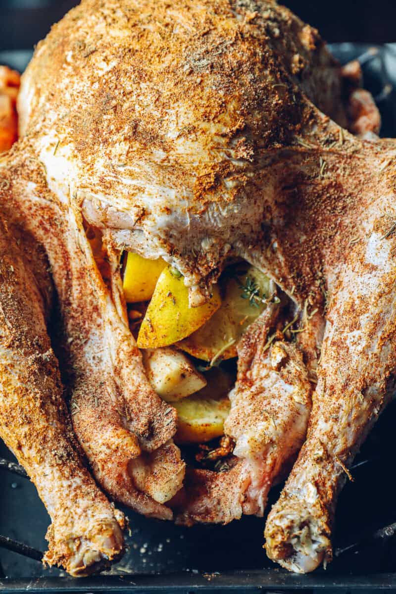 turkey stuffed with onions, lemons, garlic, and herbs