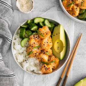 featured bang bang shrimp bowls.