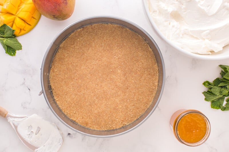 nilla wafer crust pressed into a springform pan.