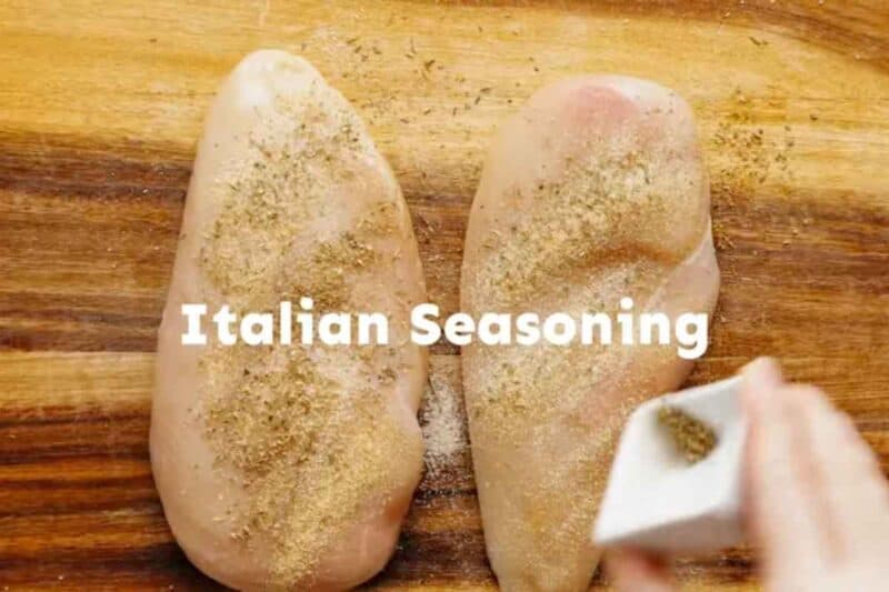 Pat dry the chicken breasts and season them with salt, pepper and italian seasoning