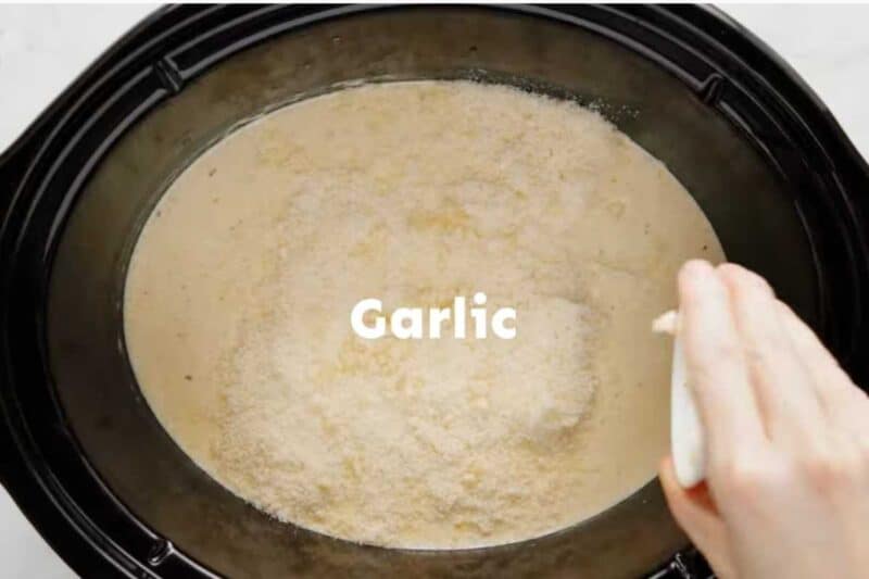 adding garlic and parmesan in slow cooker