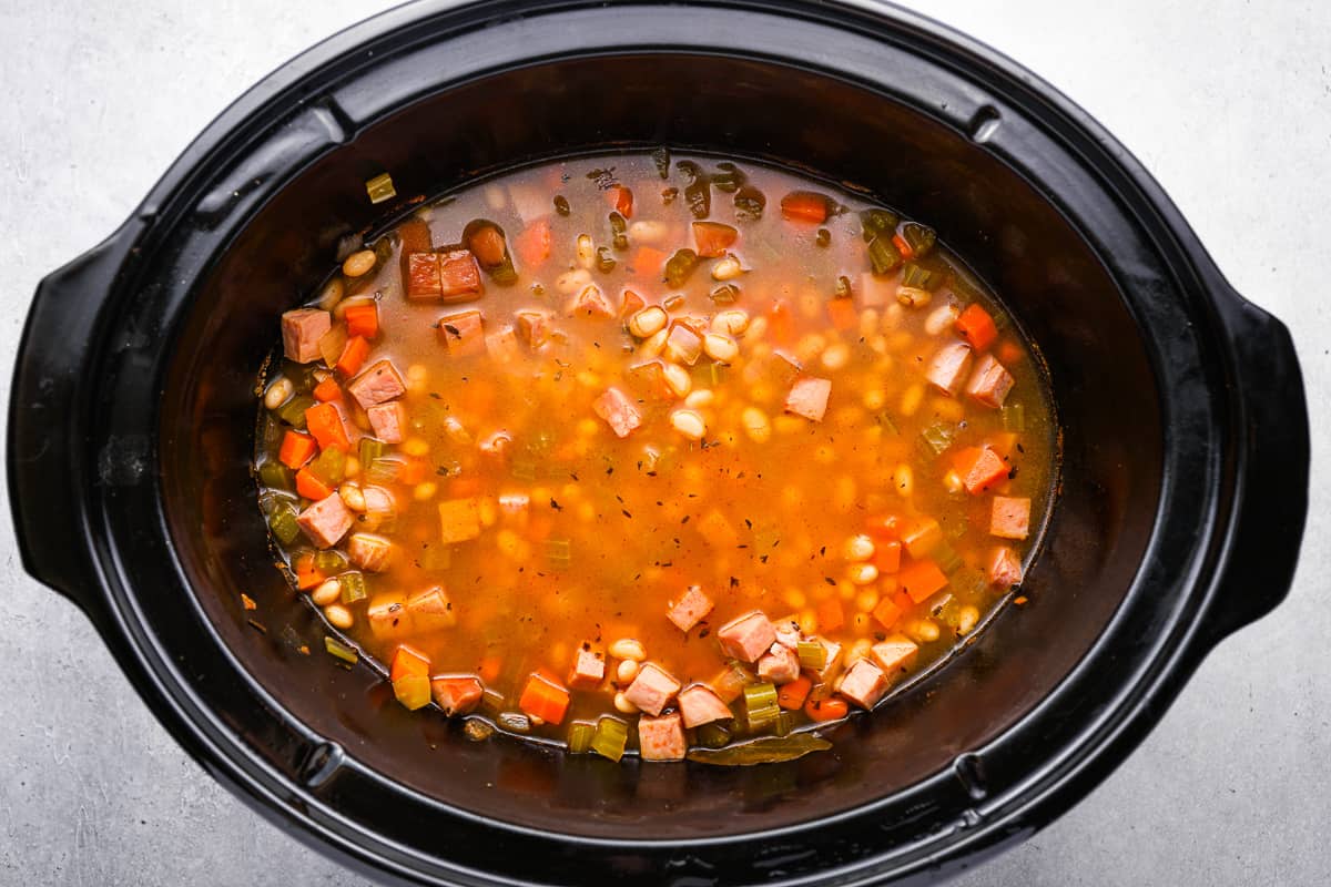 ham and bean soup in a crockpot.