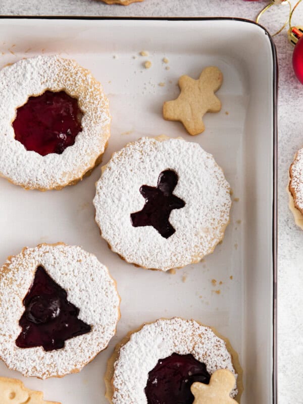 linzer cookies with christmas shapes