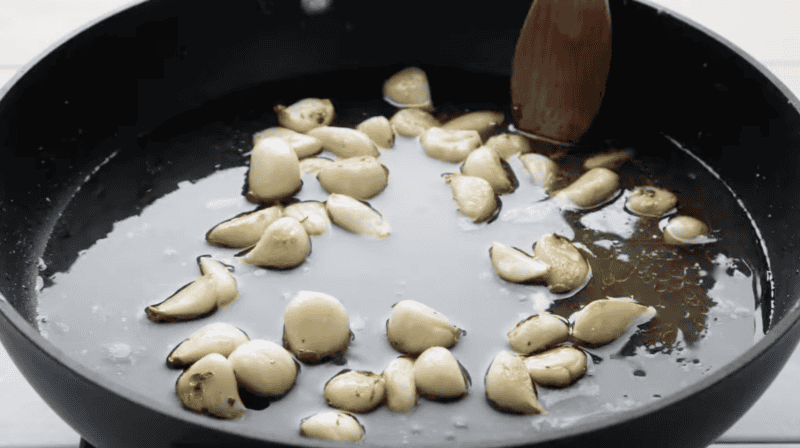 saucy garlic in a pan.