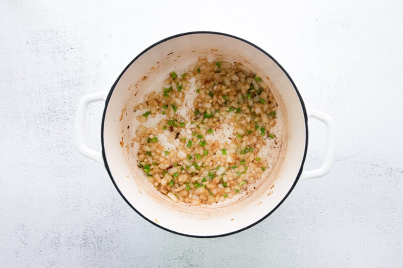 cooked onion, garlic, and jalapeno in a dutch oven.