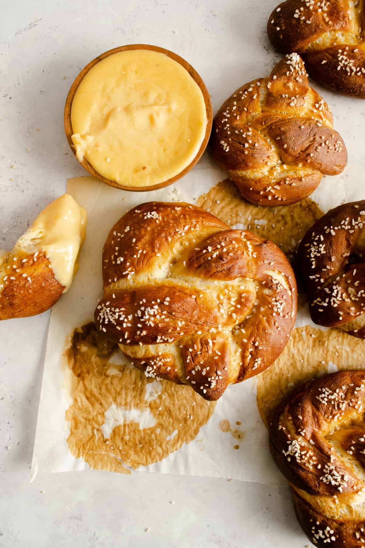 Pretzel Twists with Homemade Cheese Sauce