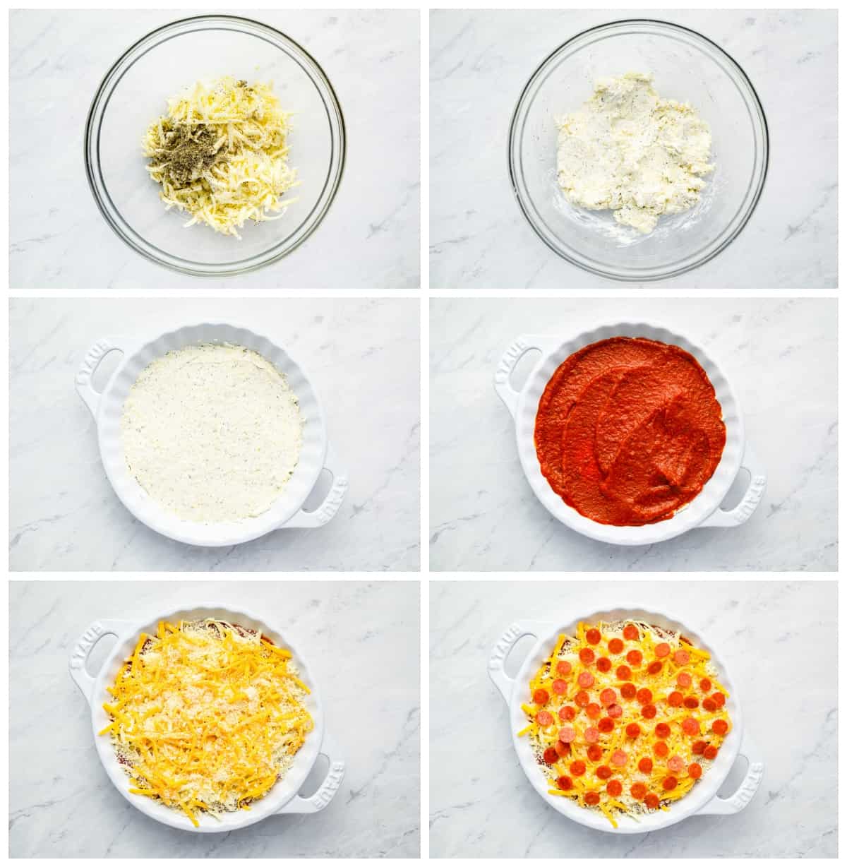 step by step photos for how to make baked pizza dip.