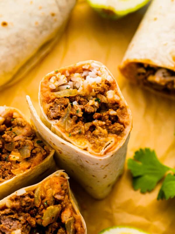 mexican burritos with lime and cilantro.