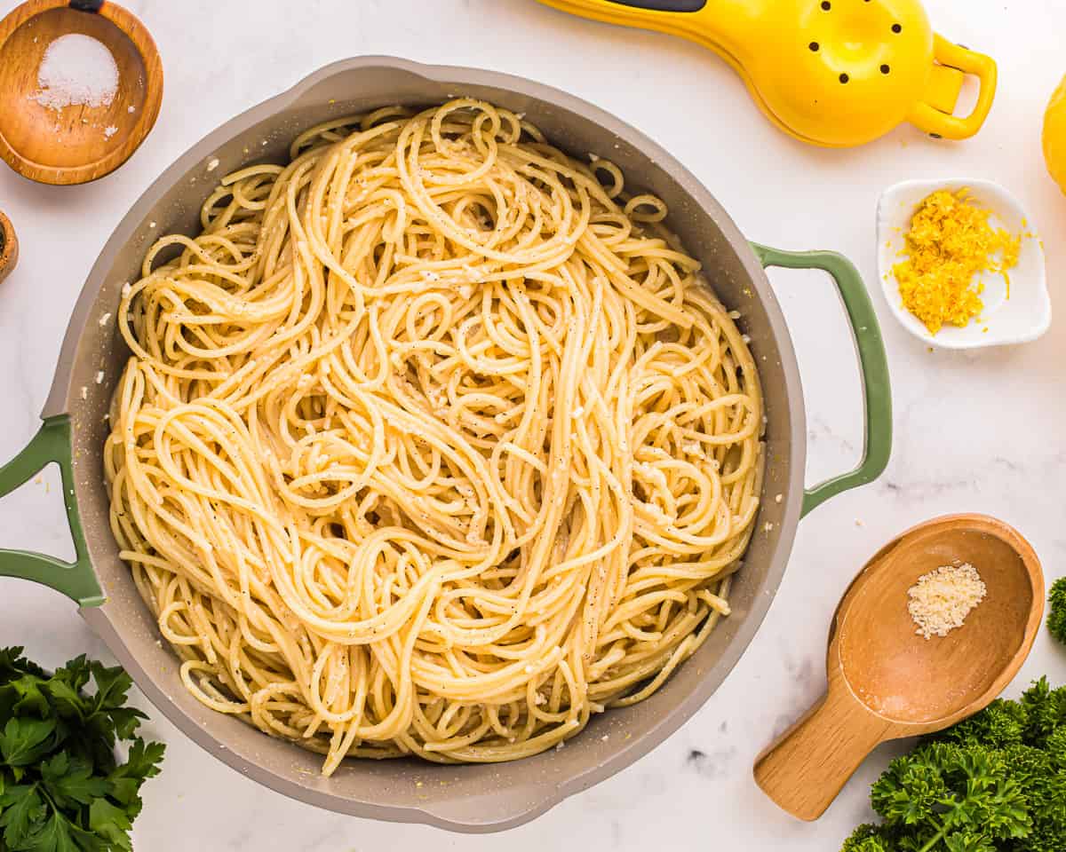 a pan full of pasta al limone.