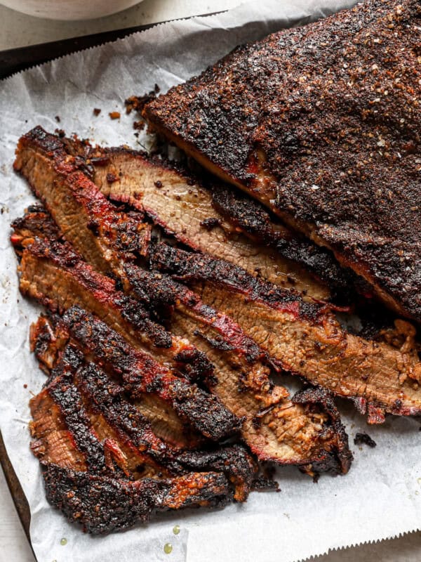 bbq ribs on a baking sheet.