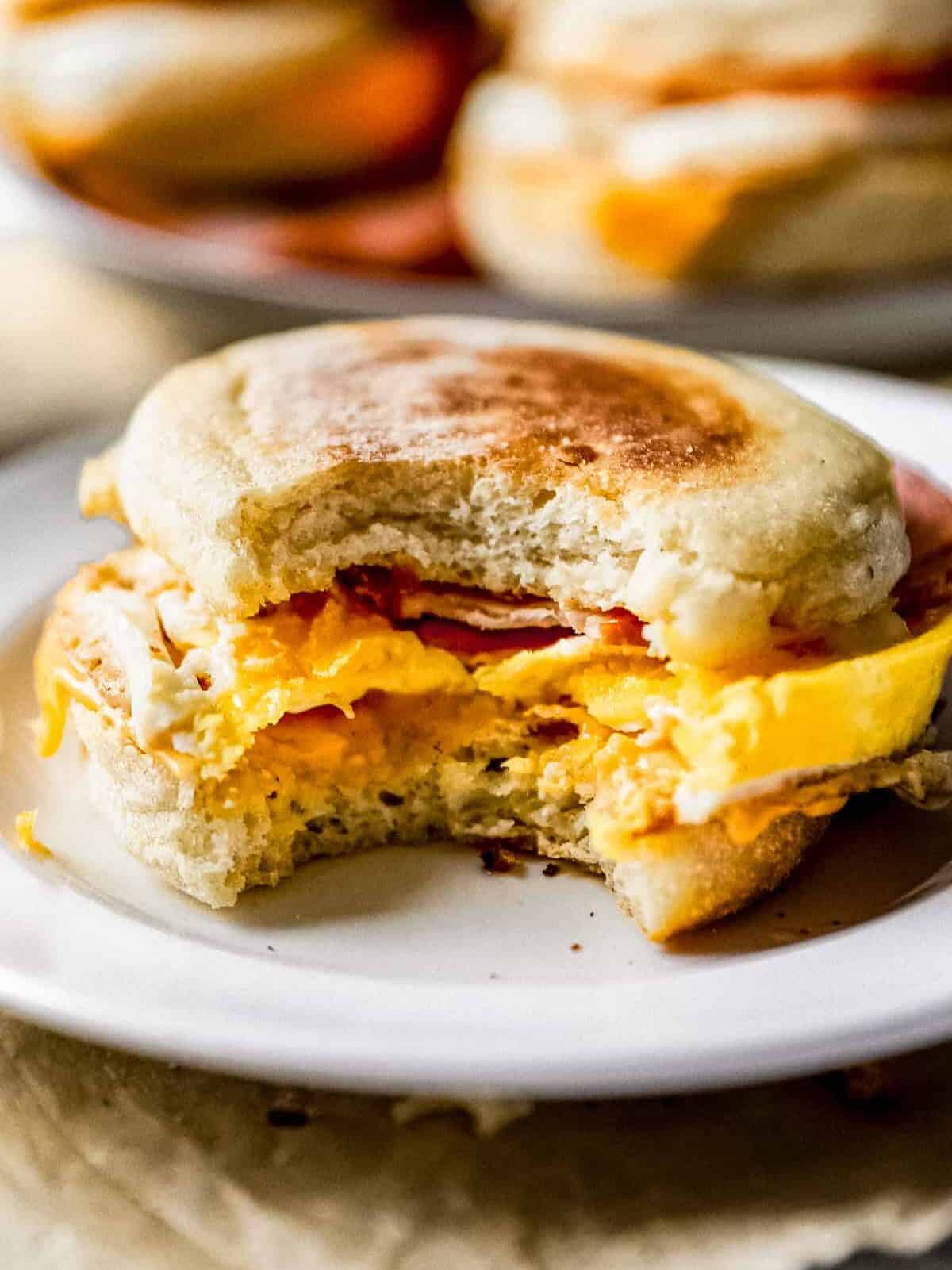 Premade Breakfast sandwich eggs in muffin top panAwesome