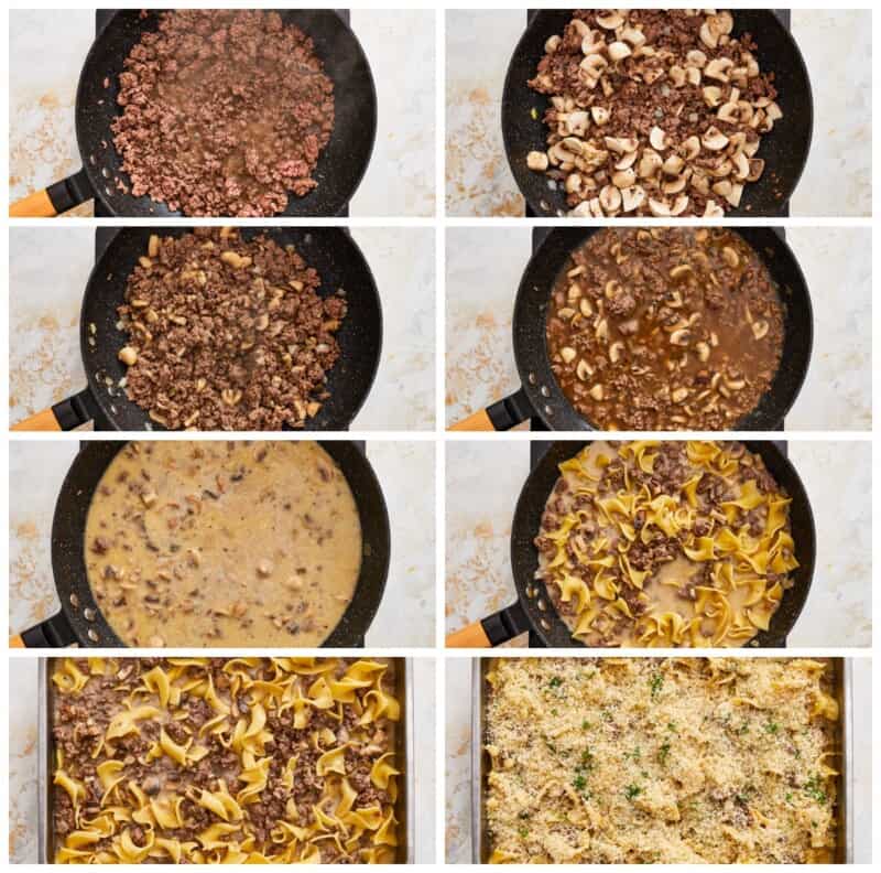 a series of photos showing how to make a casserole.