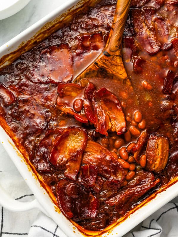 A casserole dish filled with beans and beans.