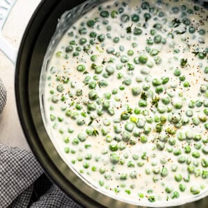 A pot with peas in it.