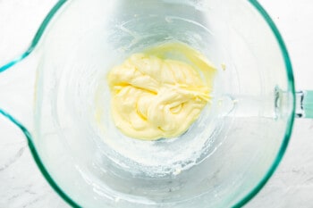 A bowl of butter in a glass bowl.