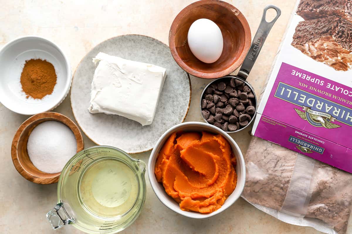 ingredients for pumpkin brownies.