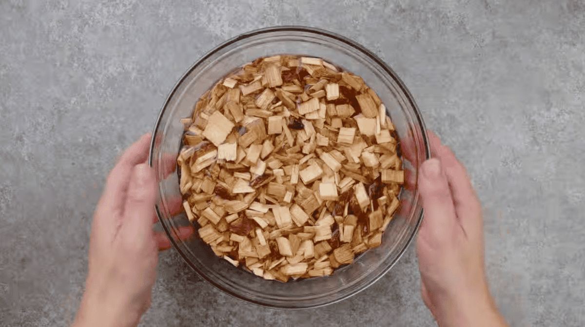 soaking wood chips in a glass bowl.