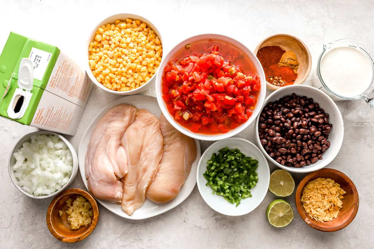 ingredients for creamy chicken tortilla soup.