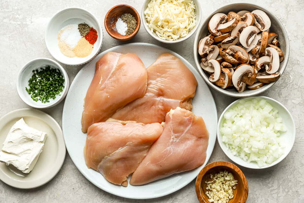 ingredients for mushroom stuffed chicken.