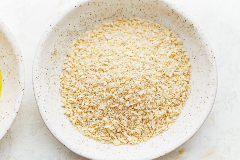 panko breadcrumbs in a white bowl.