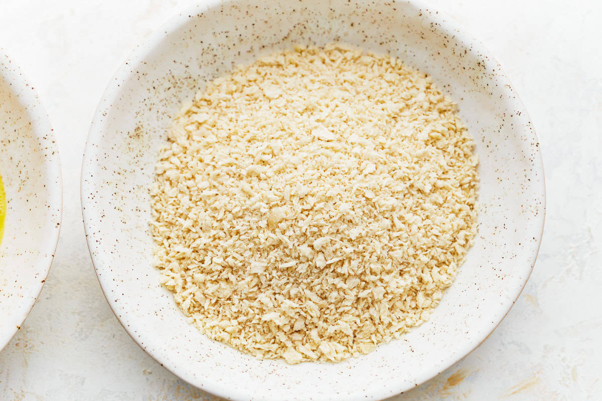 panko breadcrumbs in a white bowl.