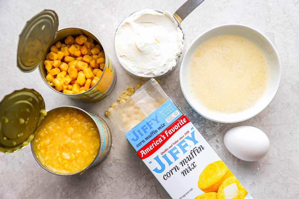 ingredients for Jiffy corn casserole.