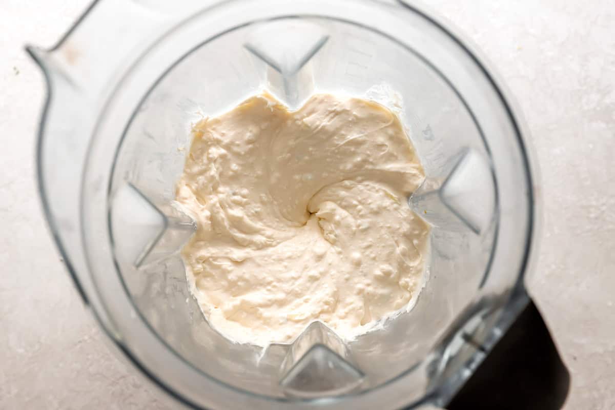 blended cream cheese in a blender.