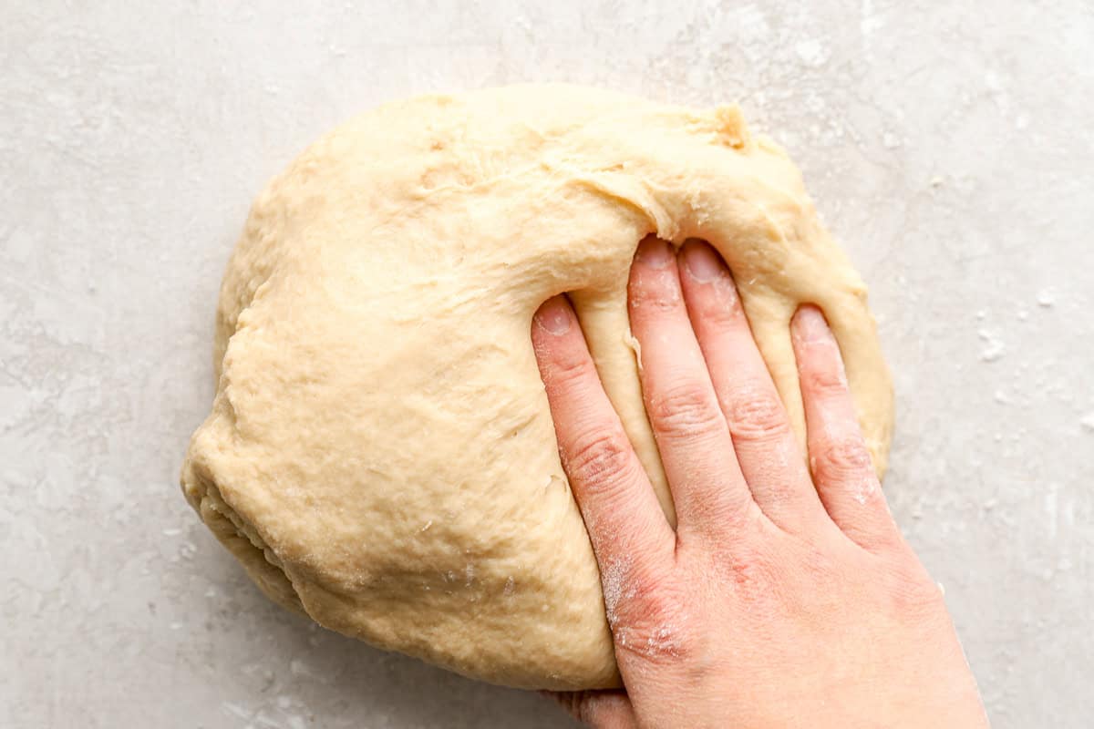 kneading bread dough.