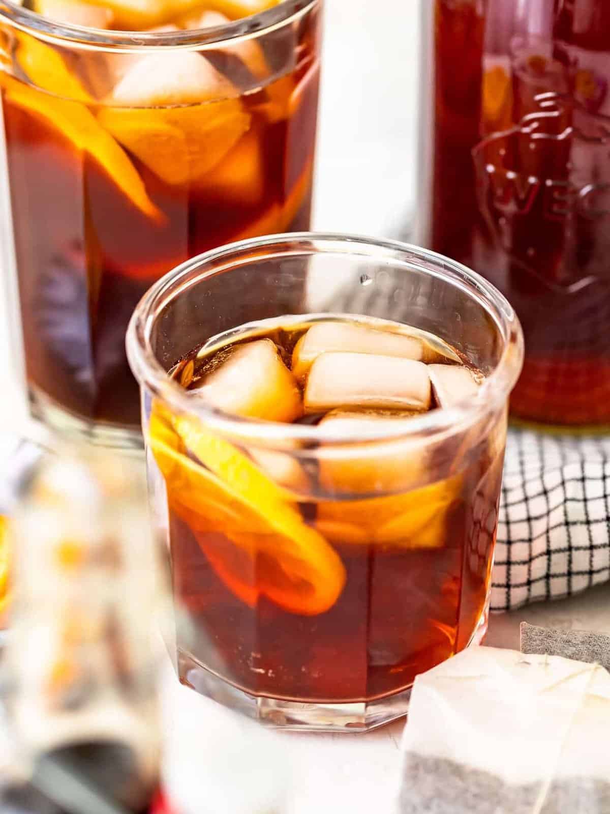 Short and tall glasses of Southern sweet iced tea.