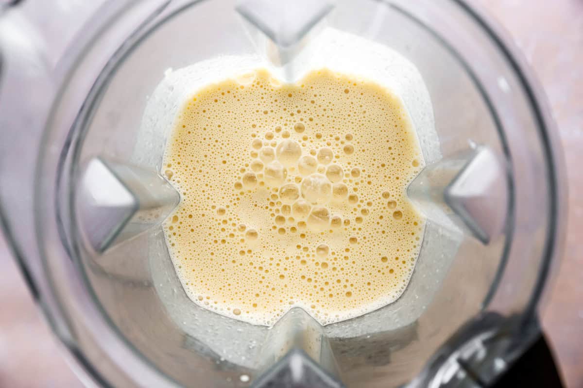 pancake batter in a blender.