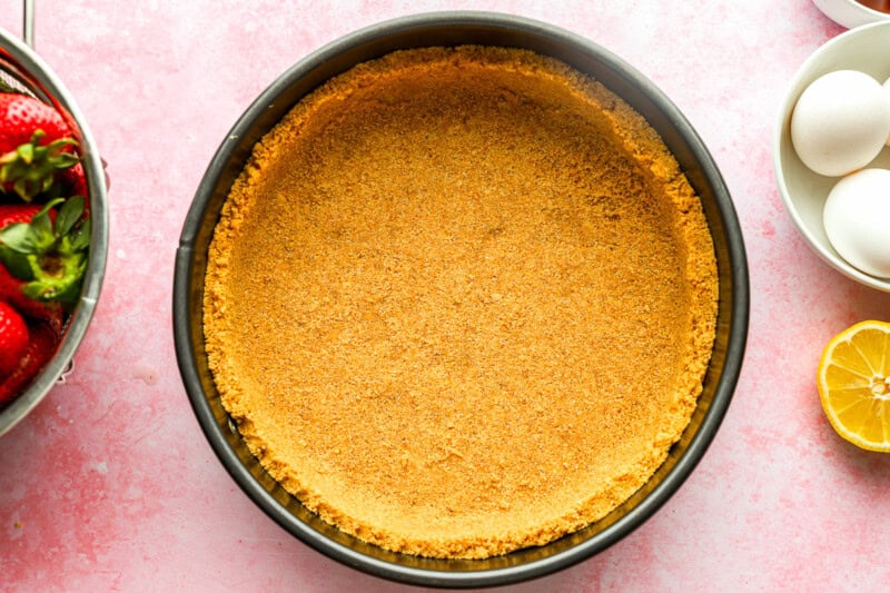 graham cracker crust pressed into a springform pan.