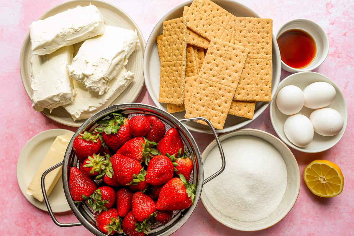 ingredients for strawberry cheesecake.