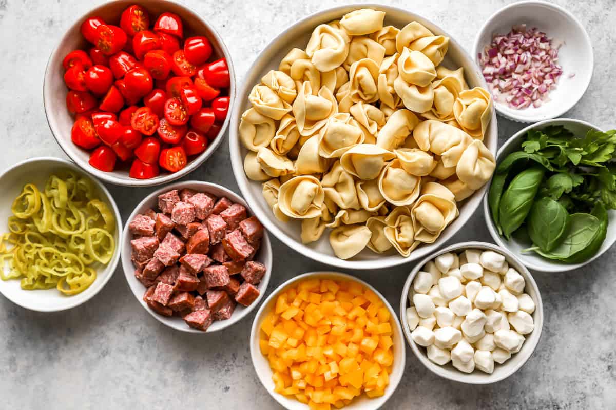 ingredients for tortellini pasta salad.