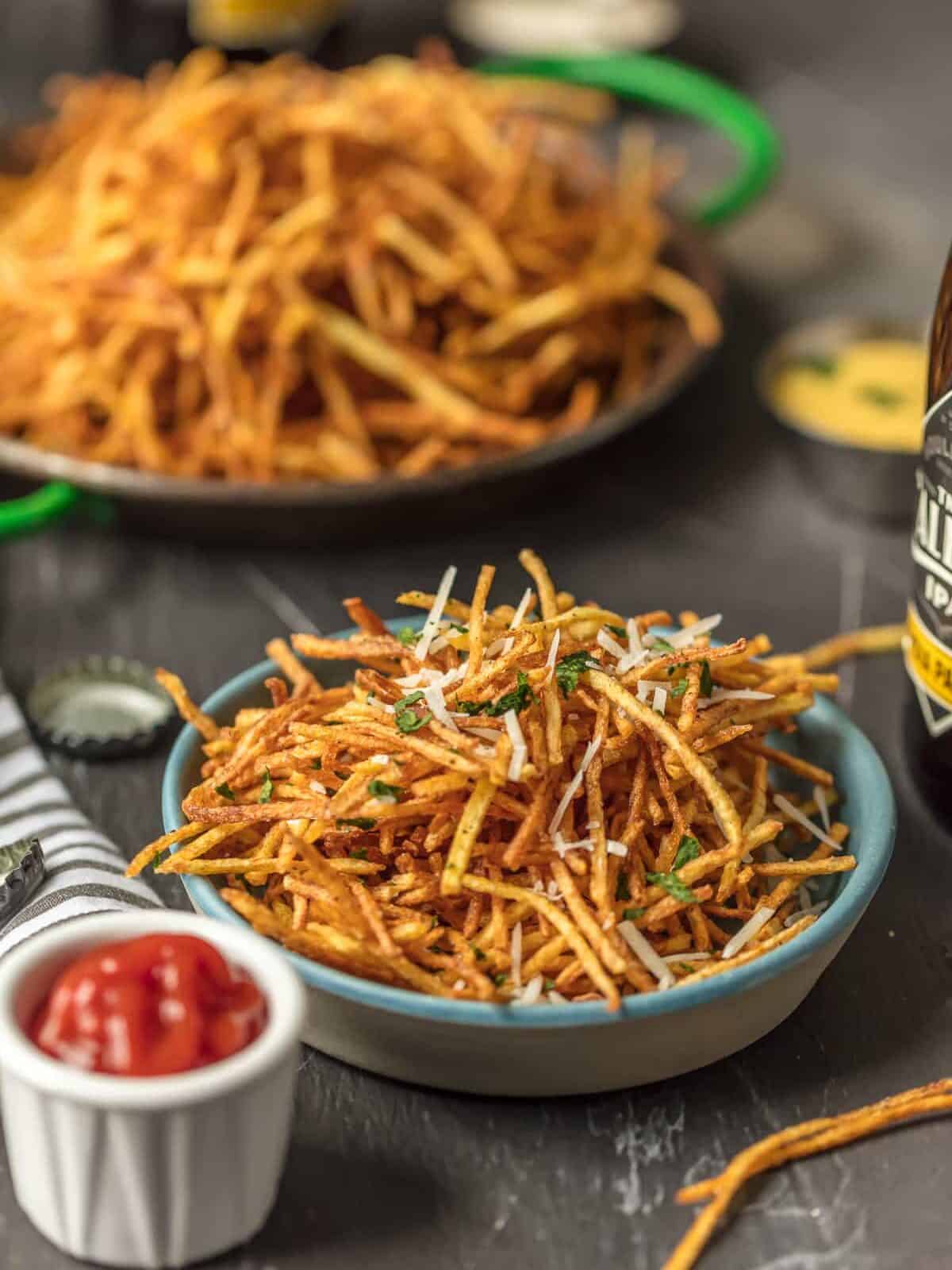 Shoestring Fries topped with Parmesan and garlic.