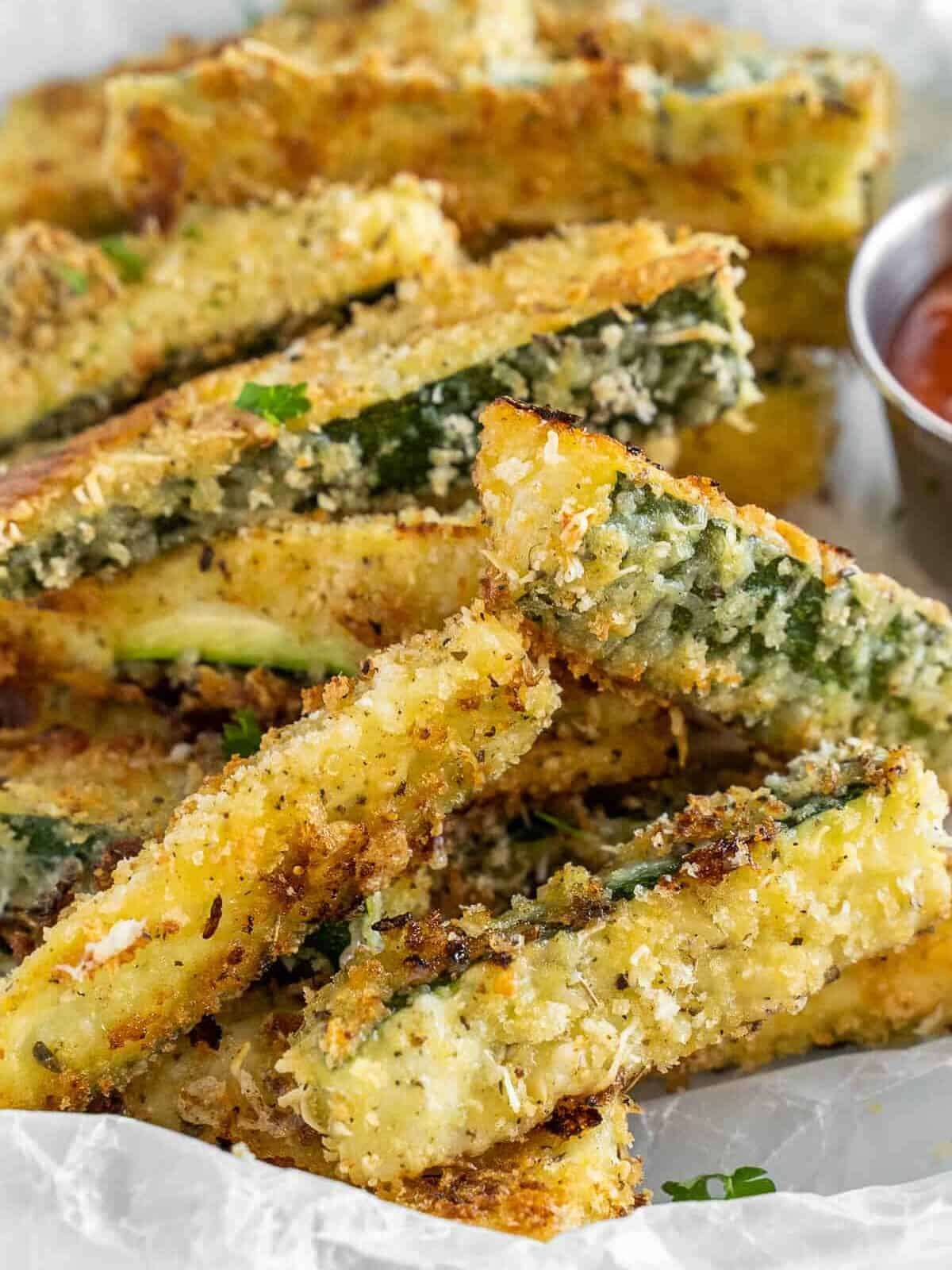bowl with crispy baked zucchini fries