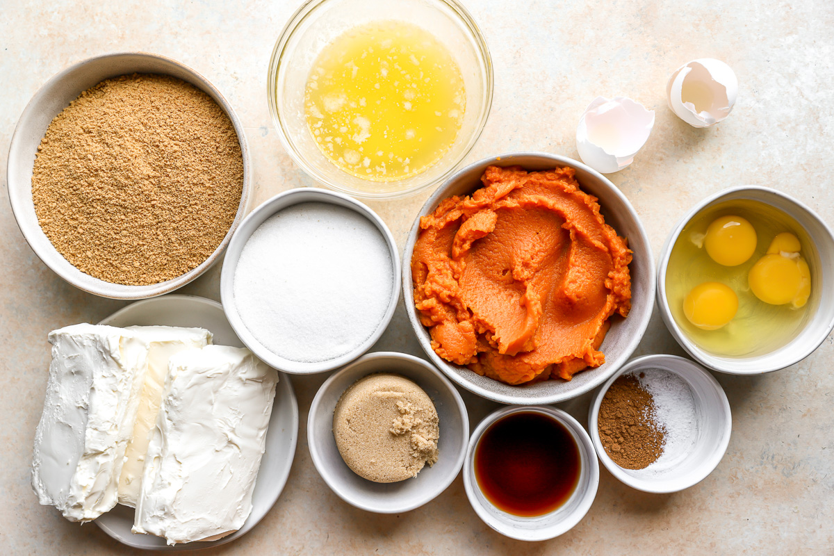 ingredients for pumpkin cheesecake.