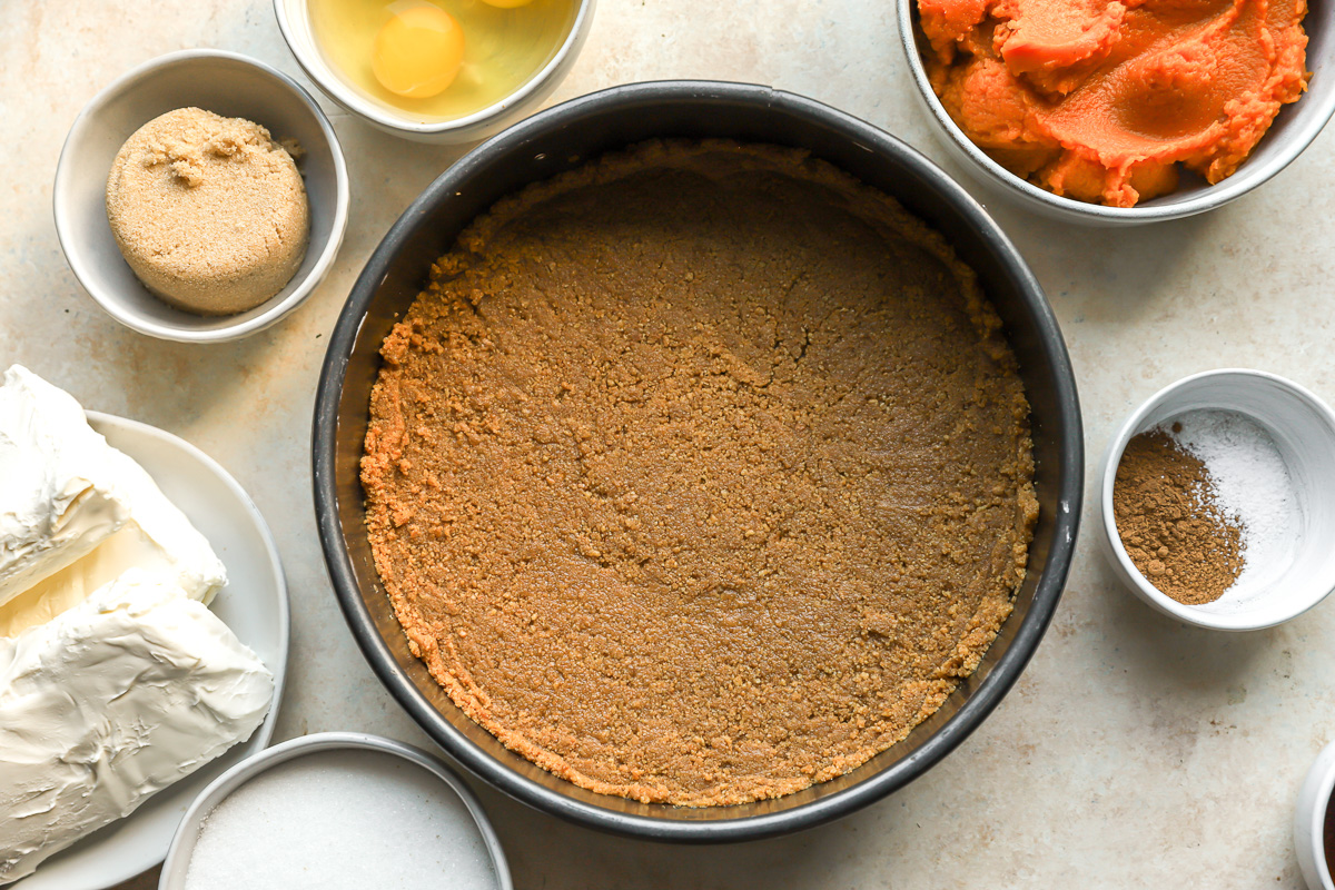 graham cracker crust in a springform pan.