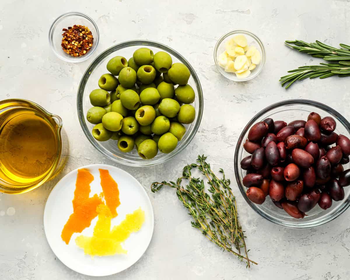 ingredients for marinated olives.