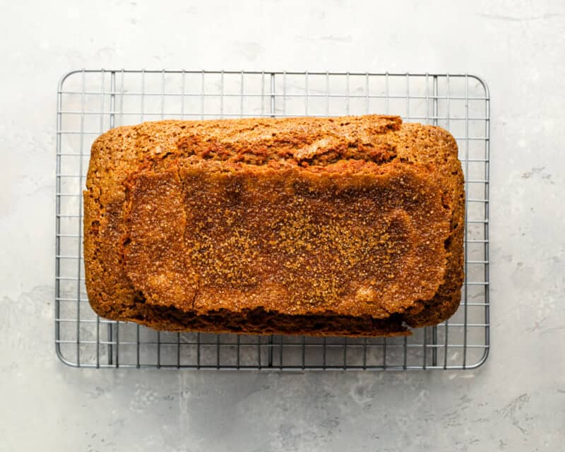 pumpkin bread on a wire rack.