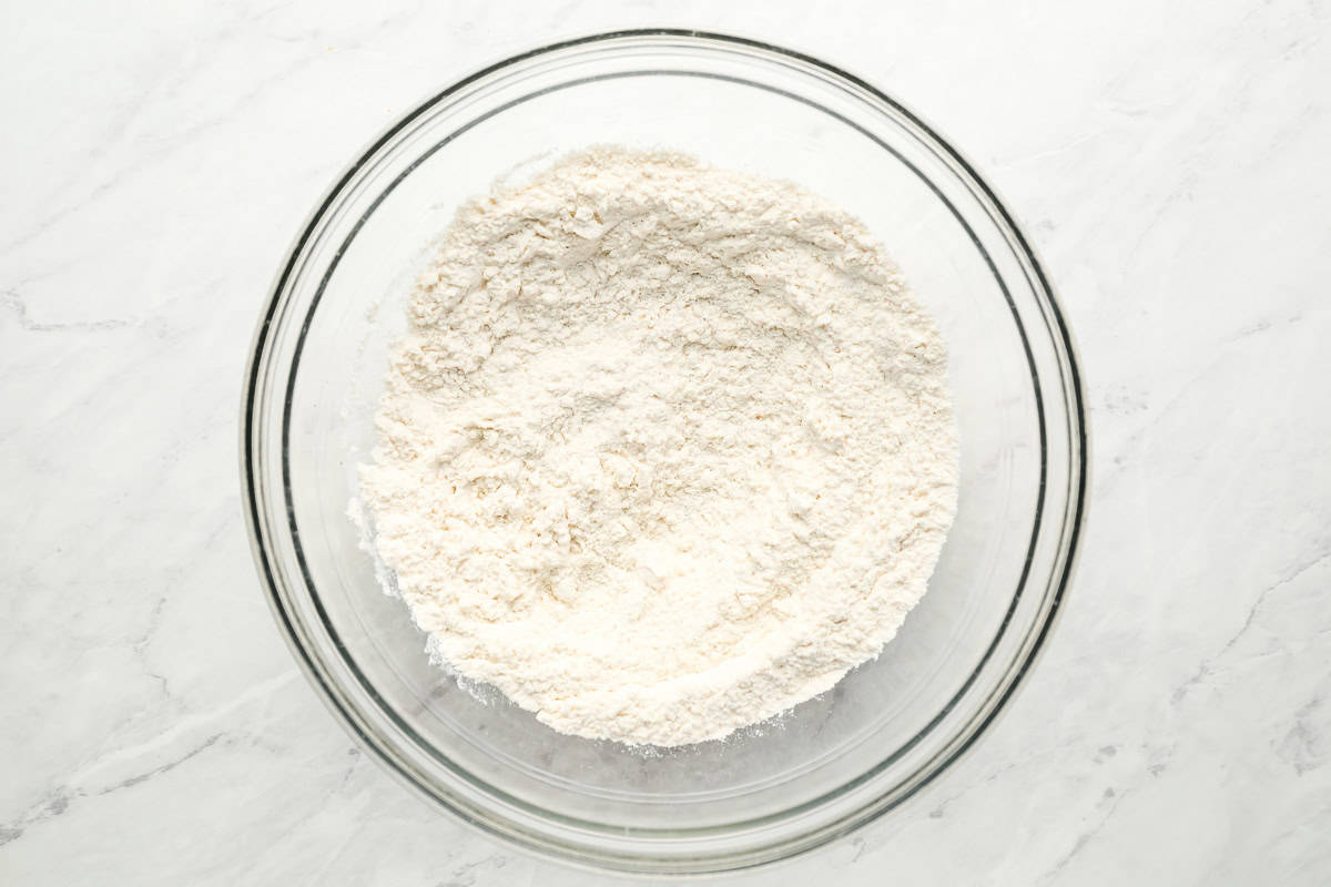 flour in a glass bowl.