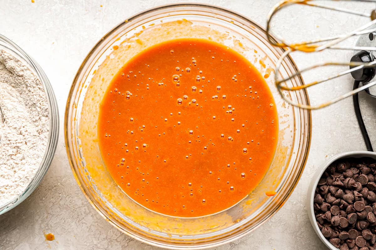 orange liquid in a glass bowl.